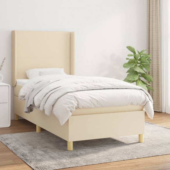 Cadre de lit avec matelas Crème 90x200 cm Tissu