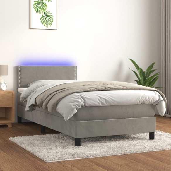 Cadre de lit avec matelas et LED Gris clair 90x190cm