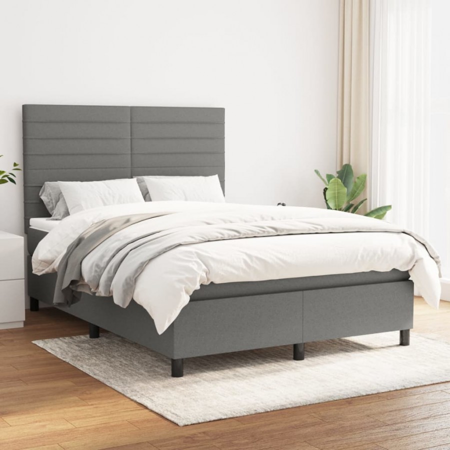 Cadre de lit avec matelas Gris foncé 140x190cm Tissu