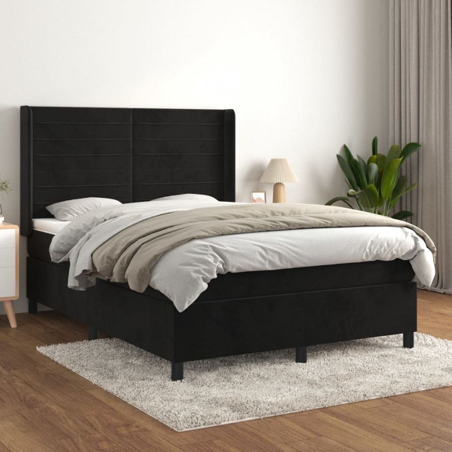 Cadre de lit avec matelas Noir 140x200 cm Velours