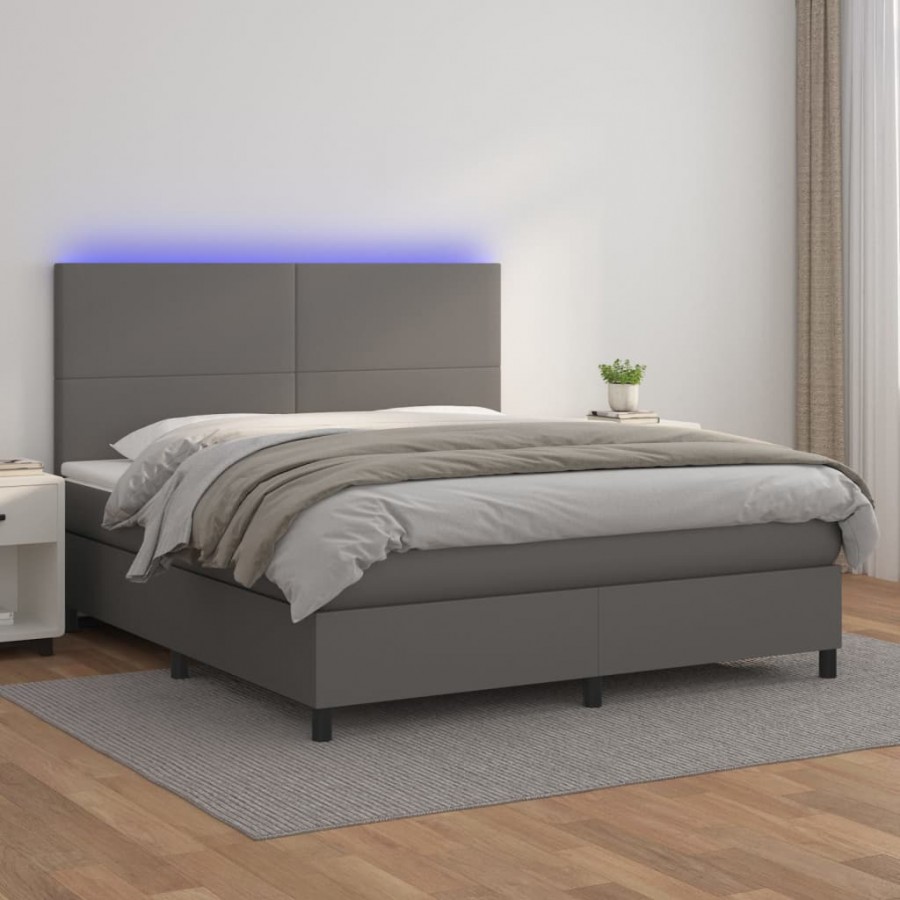 Cadre de lit avec matelas et LED Gris 180x200 cm