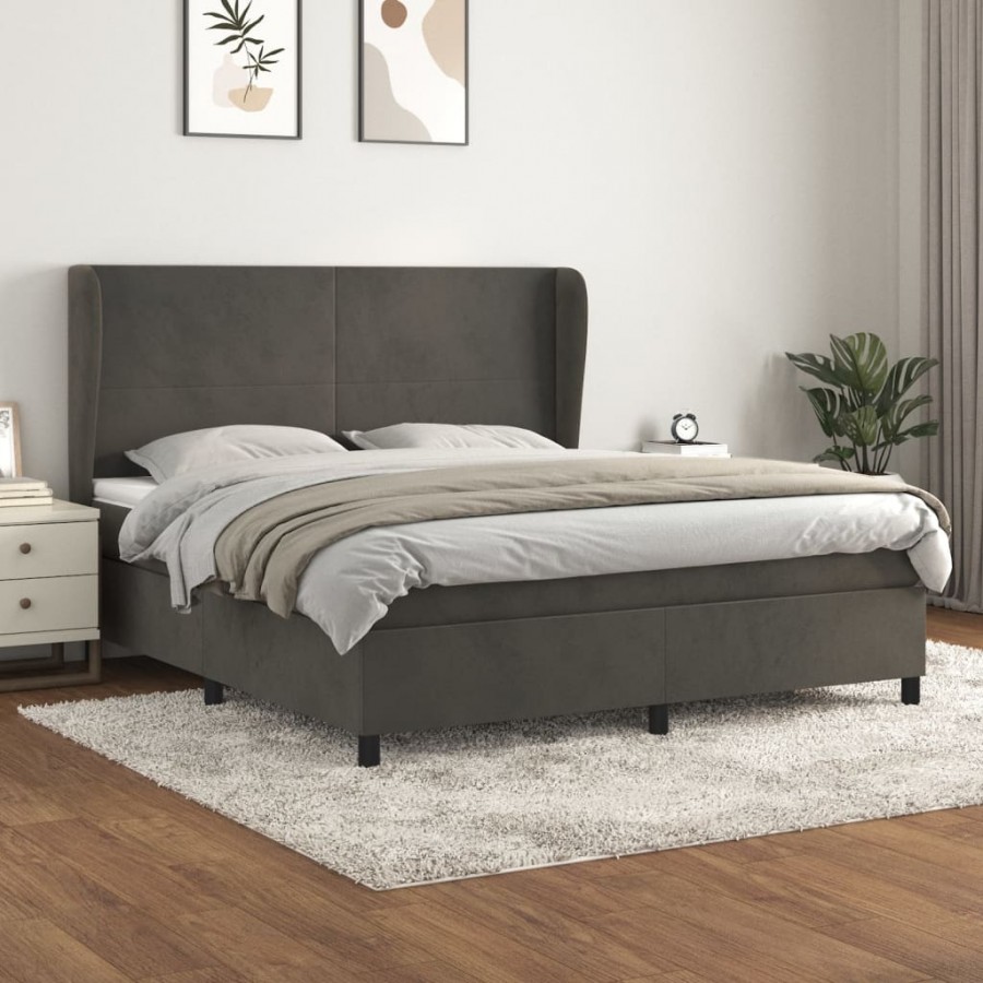 Cadre de lit et matelas Gris foncé 180x200cm Velours