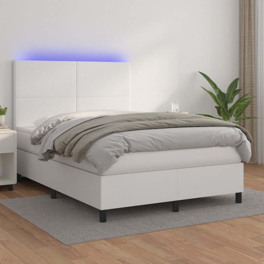 Cadre de lit avec matelas et LED Blanc 140x190 cm