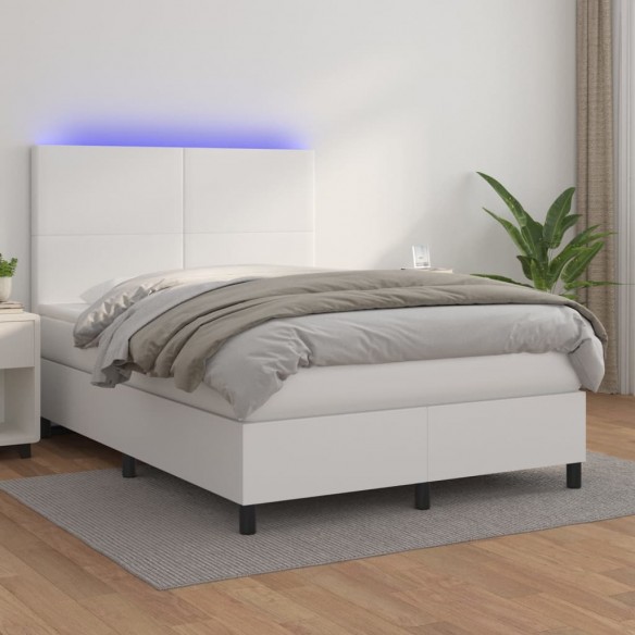 Cadre de lit avec matelas et LED Blanc 140x190 cm