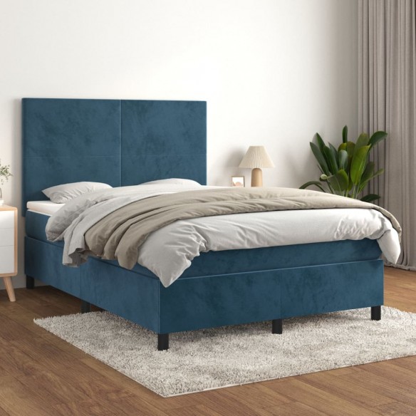 Cadre de lit et matelas Bleu foncé 140x200cm Velours