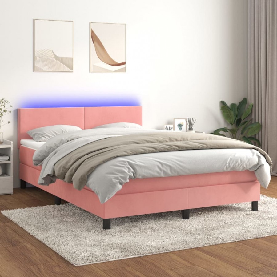 Cadre de lit avec matelas LED Rose 140x200cm Velours