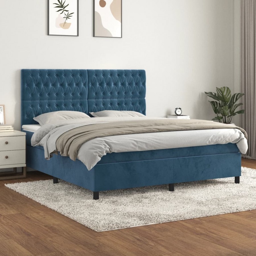 Cadre de lit et matelas Bleu foncé 180x200cm Velours