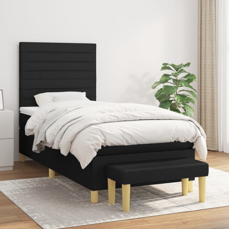 Cadre de lit avec matelas Noir 90x200 cm Tissu