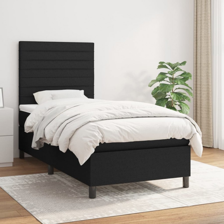 Cadre de lit avec matelas Noir 90x190 cm Tissu