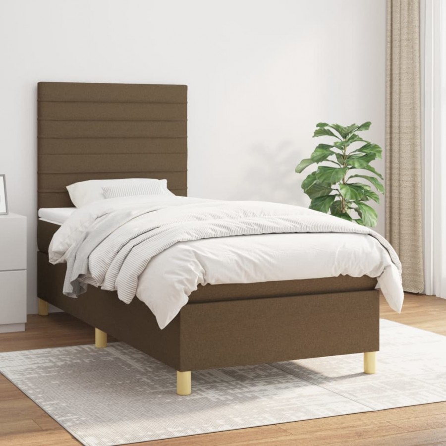 Cadre de lit avec matelas Marron foncé 90x200 cm