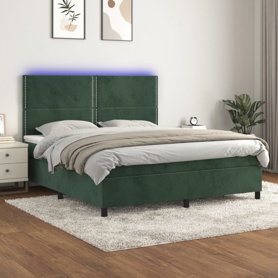 Cadre de lit matelas et LED Vert foncé 180x200 cm