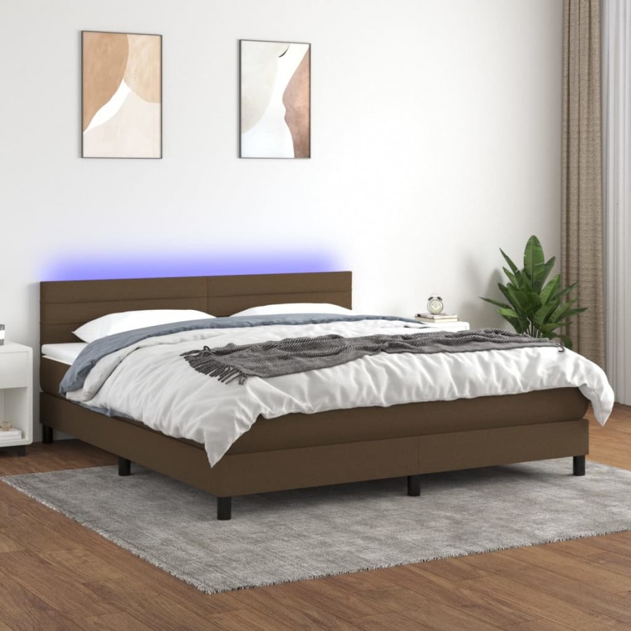 Cadre de lit matelas et LED Marron foncé 180x200cm