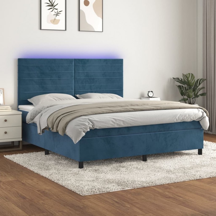 Cadre de lit avec matelas LED Bleu foncé 180x200 cm