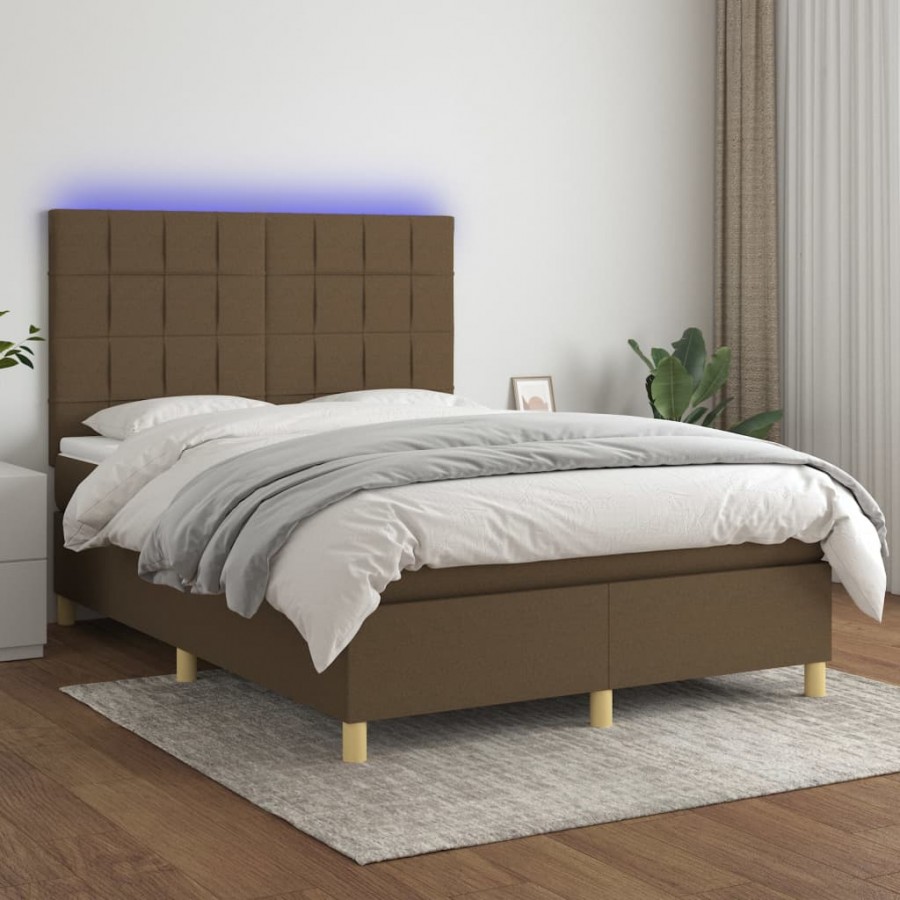 Cadre de lit matelas et LED Marron foncé 140x190 cm