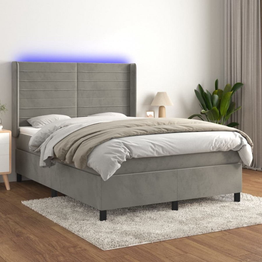 Cadre de lit matelas et LED Gris clair 140x190 cm