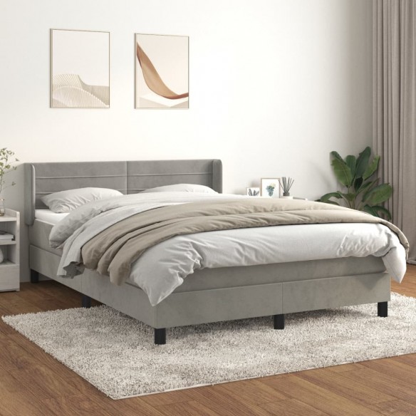 Cadre de lit et matelas Gris clair 140x200cm Velours