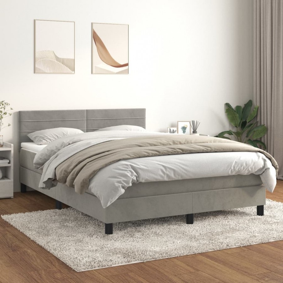 Cadre de lit et matelas Gris clair 140x190cm Velours