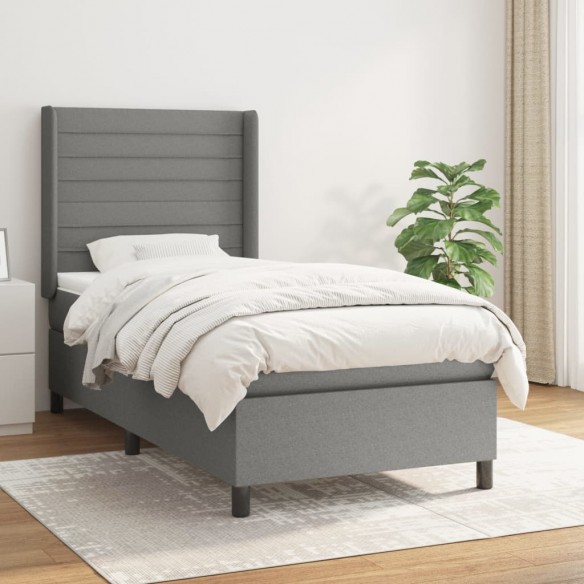 Cadre de lit avec matelas Gris foncé 90x200 cm Tissu