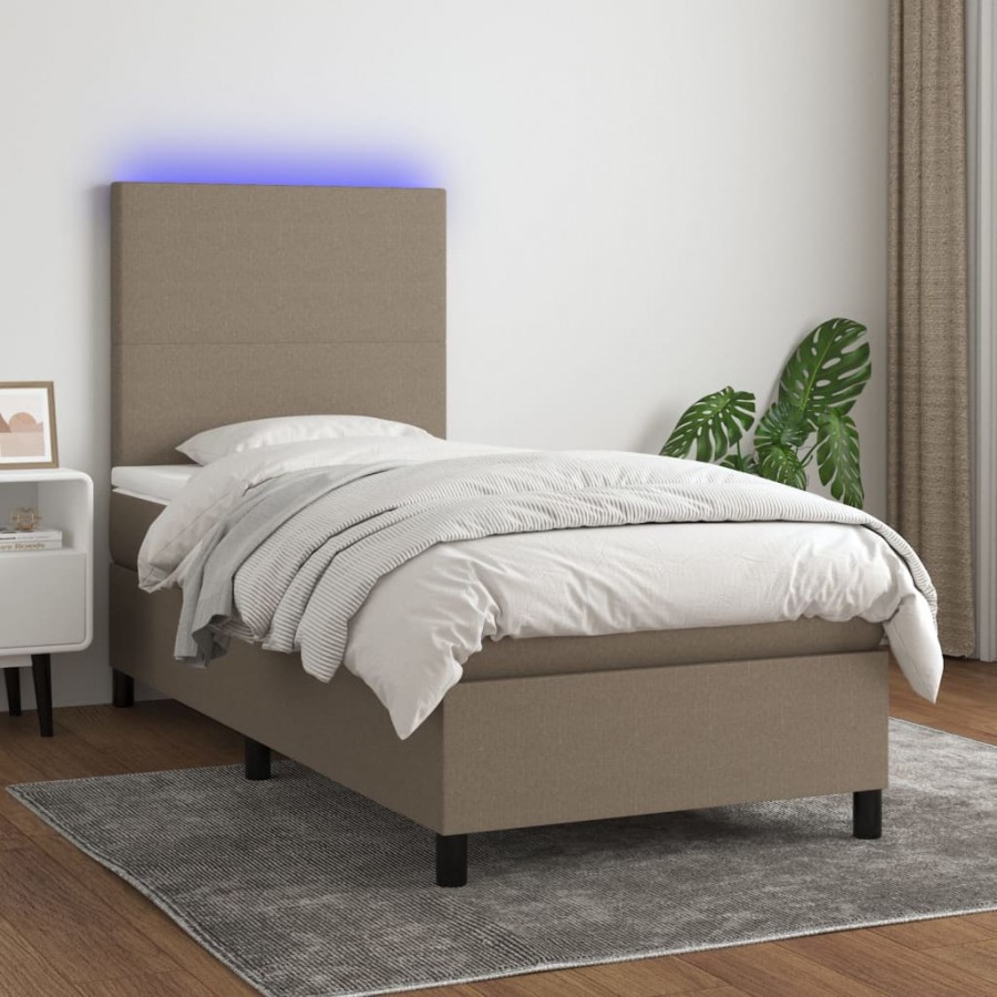 Cadre de lit et matelas et LED Taupe 90x200 cm Tissu