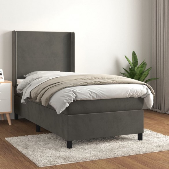 Cadre de lit et matelas Gris foncé 90x200 cm Velours