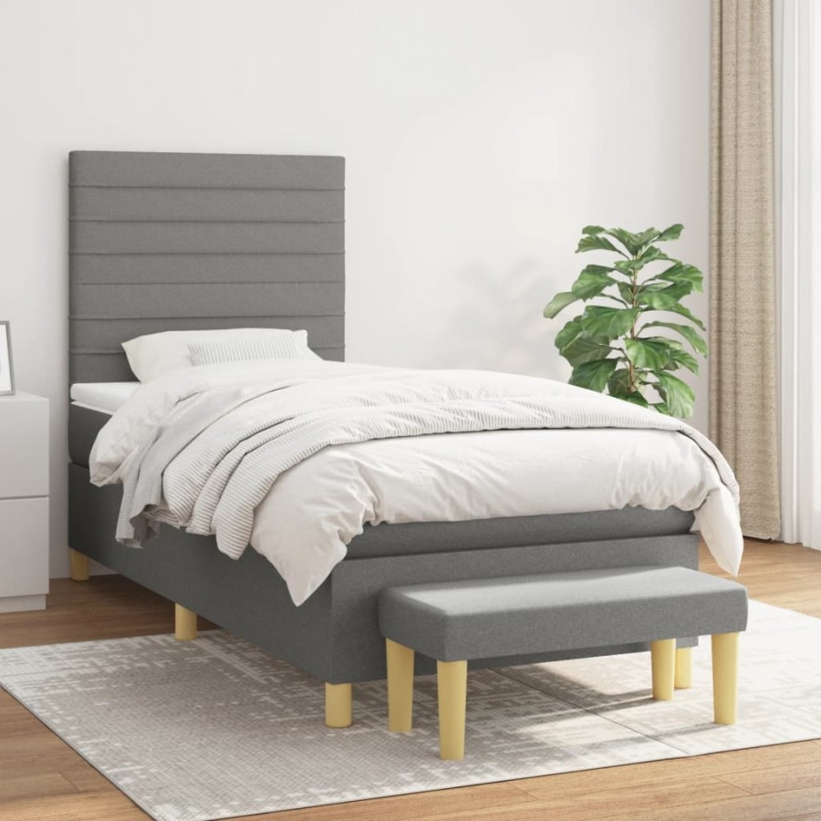 Cadre de lit et matelas Gris foncé 90x190 cm Tissu