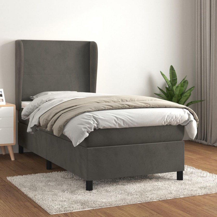 Cadre de lit et matelas Gris foncé 90x200 cm Velours