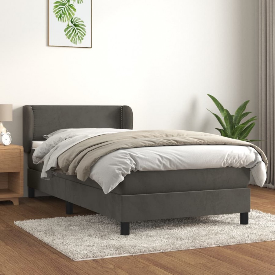 Cadre de lit avec matelas Gris foncé 100x200 cm