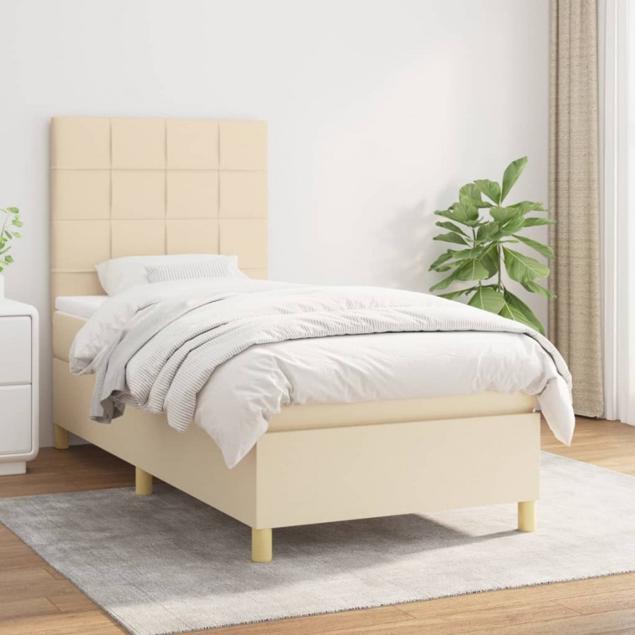 Cadre de lit avec matelas Crème 80x200 cm Tissu