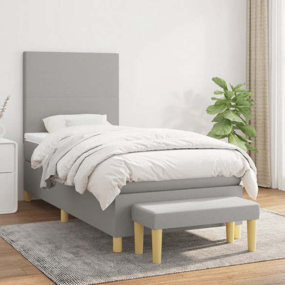 Cadre de lit et matelas Gris clair 90x190 cm Tissu