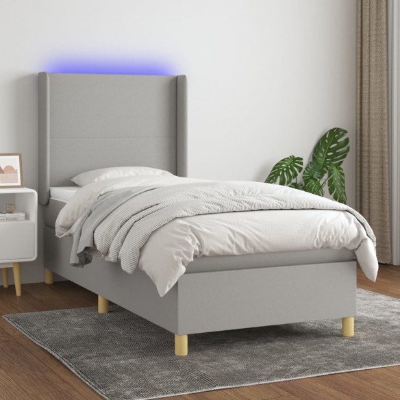 Cadre de lit matelas LED Gris clair 90x190cm Tissu