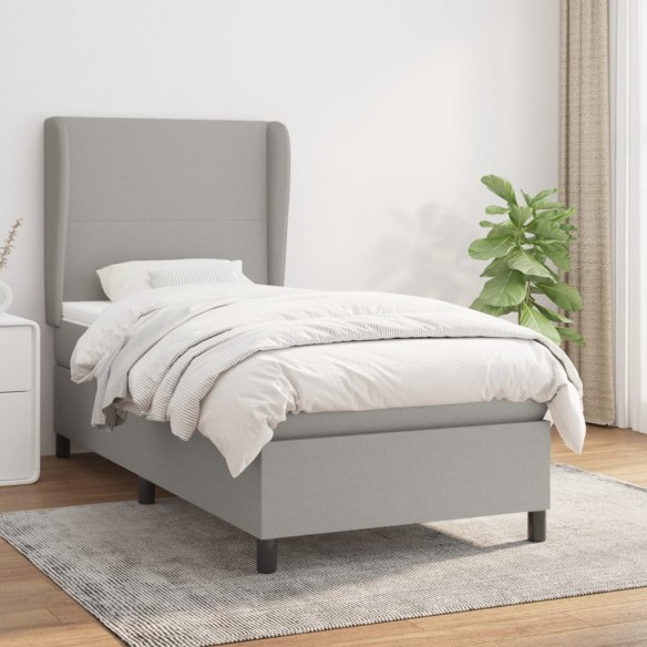 Cadre de lit avec matelas Gris clair 90x200 cm Tissu