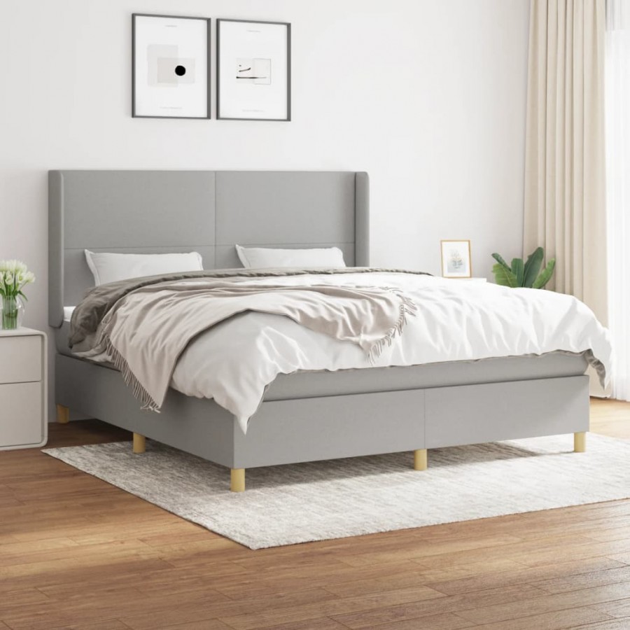 Cadre de lit avec matelas Gris clair 180x200cm Tissu