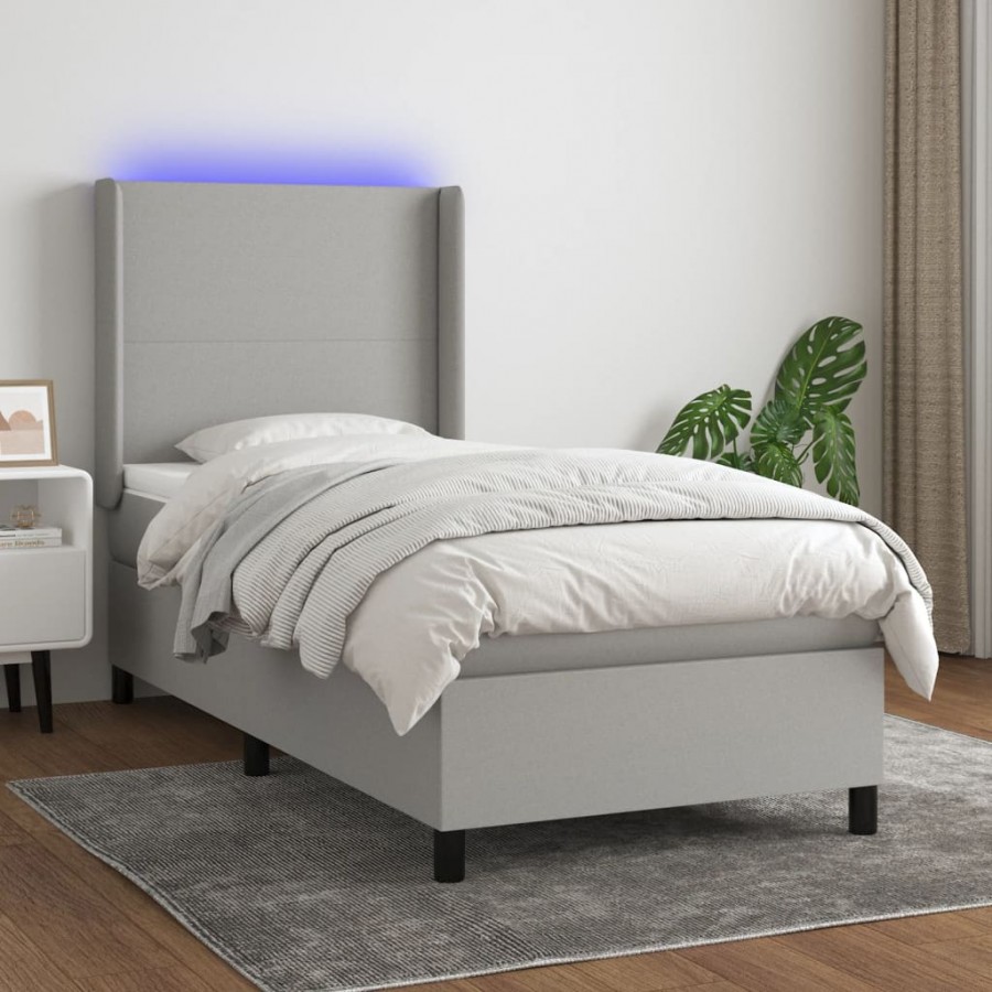 Cadre de lit matelas LED Gris clair 90x200 cm Tissu