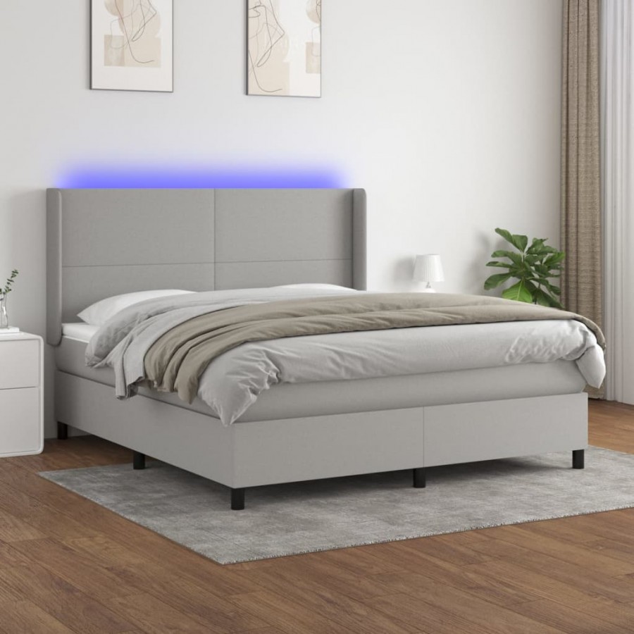 Cadre de lit matelas LED Gris clair 180x200 cm Tissu