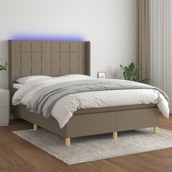 Cadre de lit matelas et LED Taupe 140x200 cm Tissu