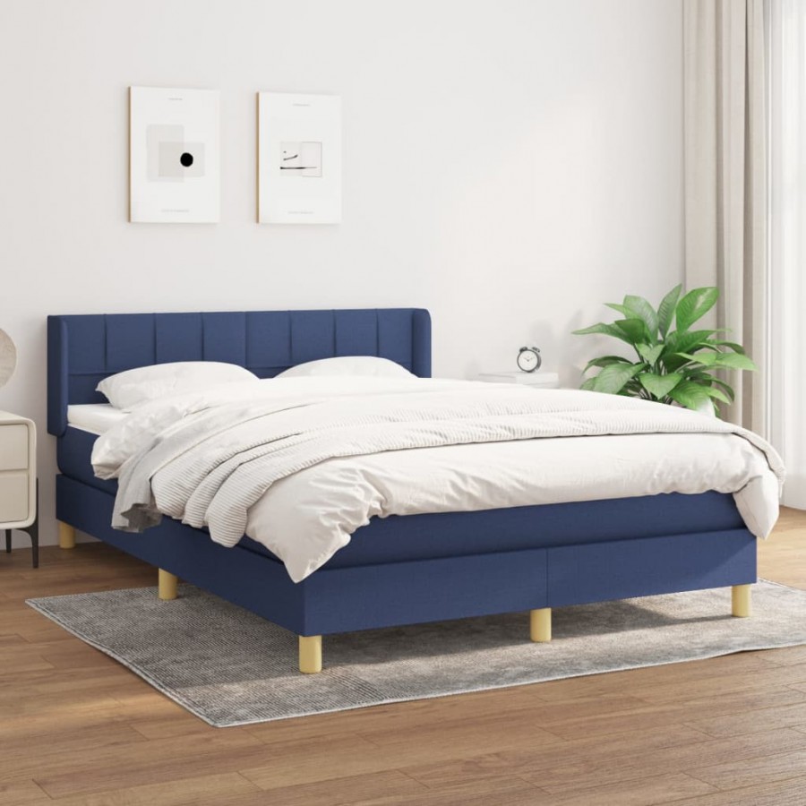 Cadre de lit avec matelas Bleu 140x200 cm Tissu