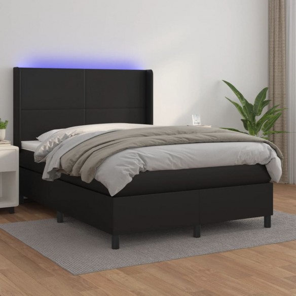 Cadre de lit matelas LED Noir 140x190cm Similicuir