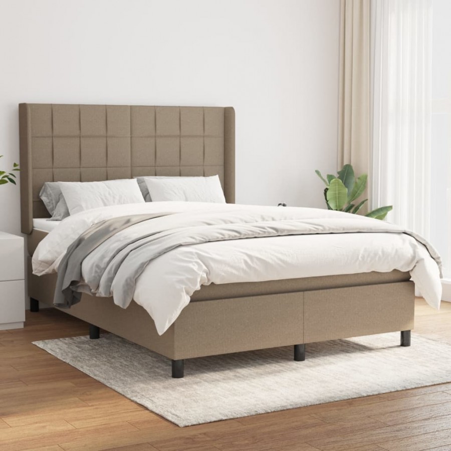 Cadre de lit avec matelas Taupe 140x200 cm Tissu