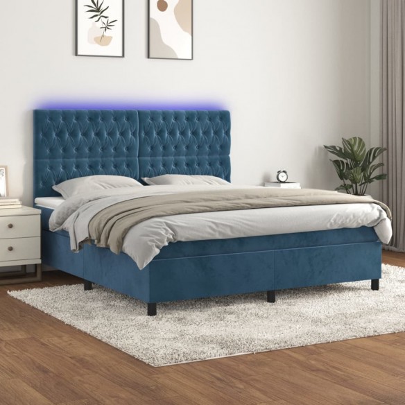 Cadre de lit matelas et LED Bleu foncé 180x200 cm