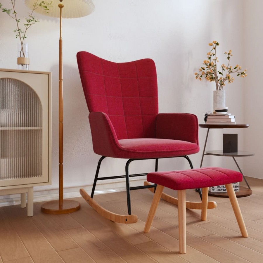 Chaise à bascule avec tabouret Rouge bordeaux Tissu