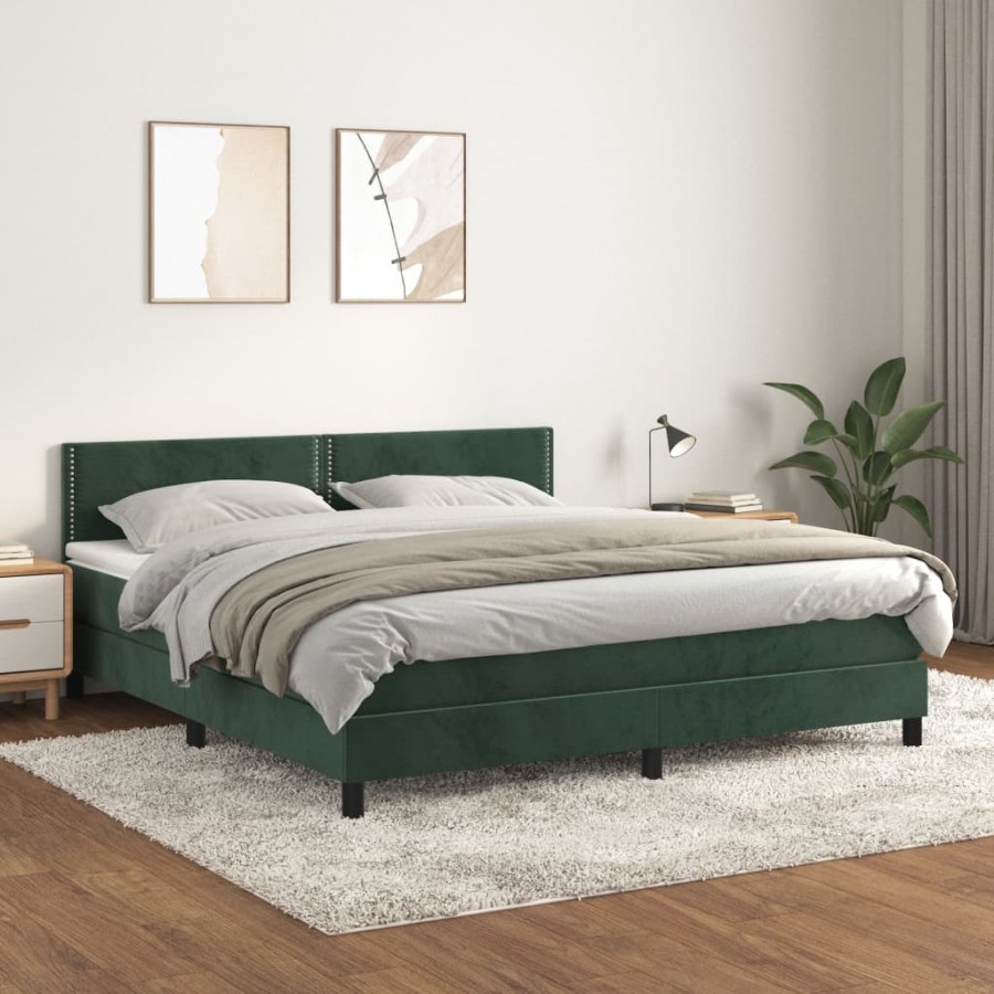 Cadre de lit et matelas Vert foncé 180x200cm Velours