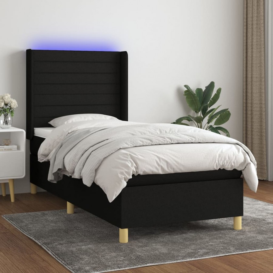 Cadre de lit matelas et LED Noir 90x190 cm Tissu