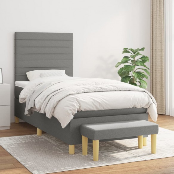 Cadre de lit avec matelas Gris foncé 90x200 cm Tissu