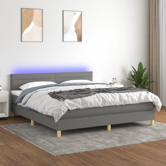 Cadre de lit et matelas et LED Gris foncé 180x200 cm