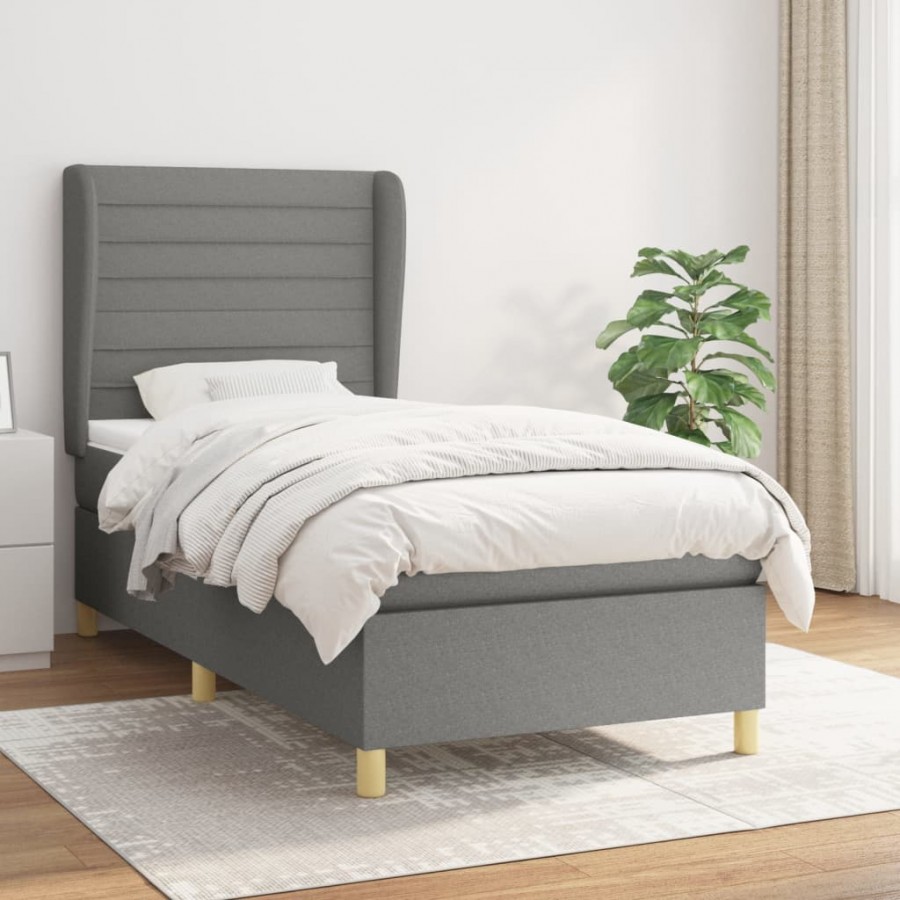 Cadre de lit avec matelas Gris foncé 90x200 cm Tissu