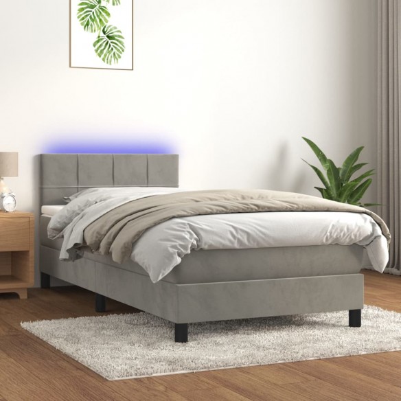 Cadre de lit et matelas et LED Gris clair 90x190 cm