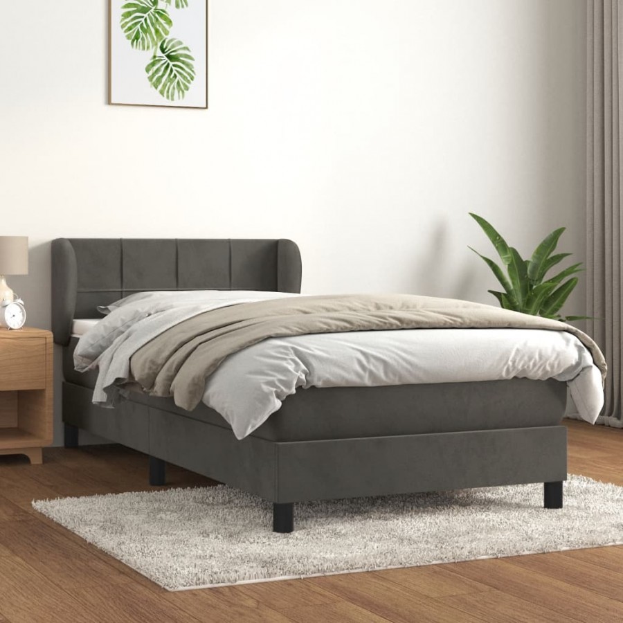 Cadre de lit et matelas Gris foncé 90x190 cm Velours