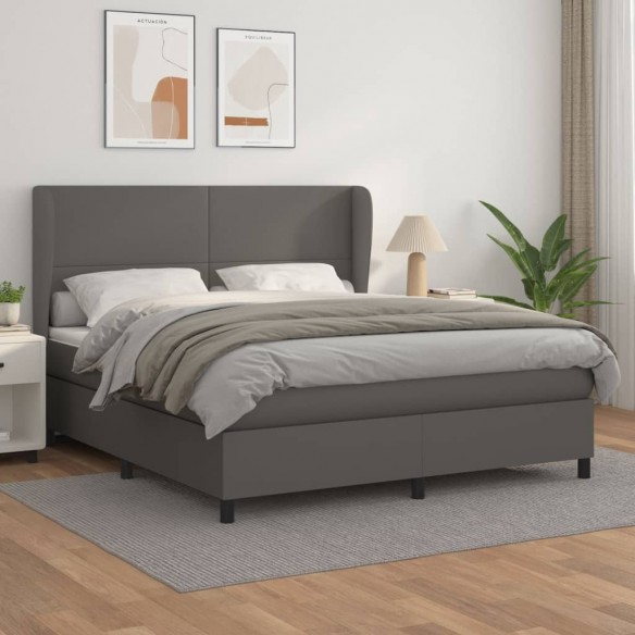 Cadre de lit avec matelas Gris 180x200 cm Similicuir