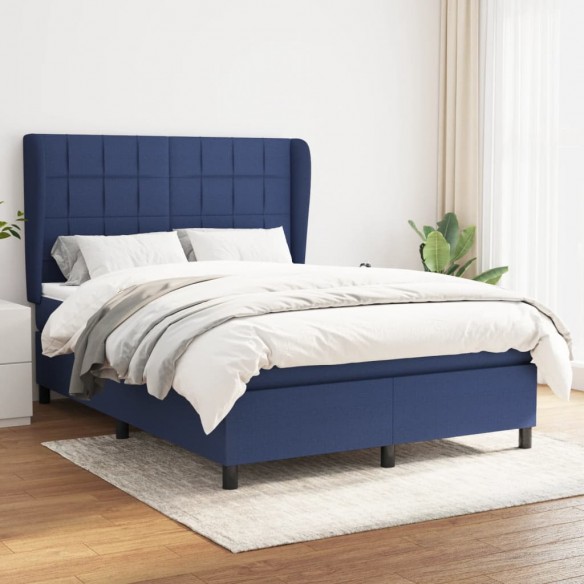 Cadre de lit avec matelas Bleu 140x190 cm Tissu