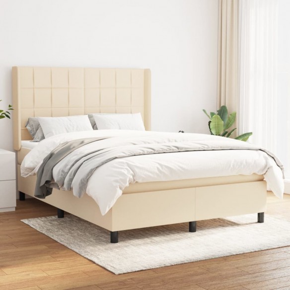 Cadre de lit avec matelas Crème 140x190 cm Tissu